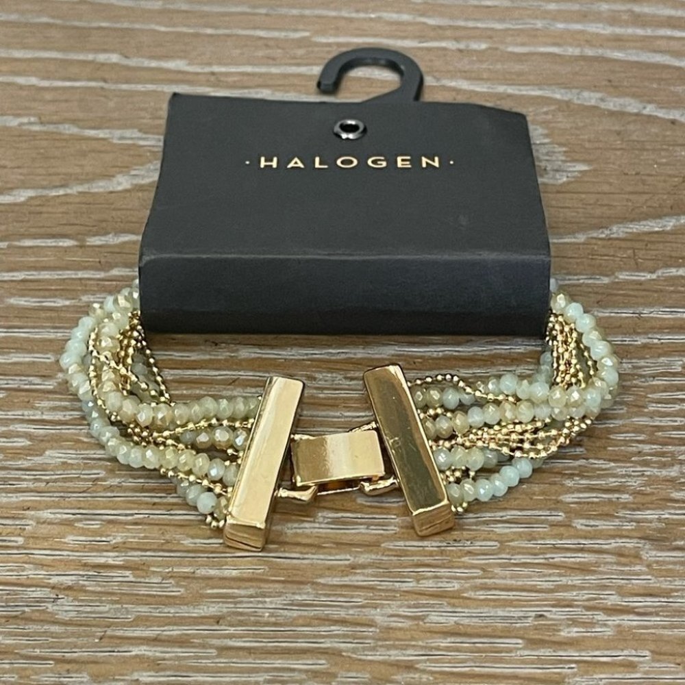 NWT Halogen Bracelet Multi-Strand Beaded Teal Gold